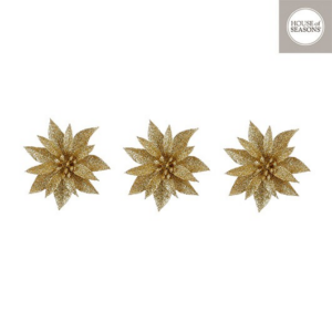 Julerose på klemme - guld (3-pk)